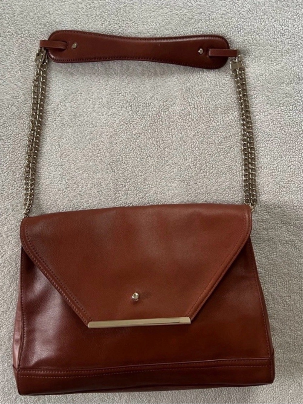 Vintage Style Brown Envelope Shoulder Bag Purse Cow Leather Gold Hardware Class